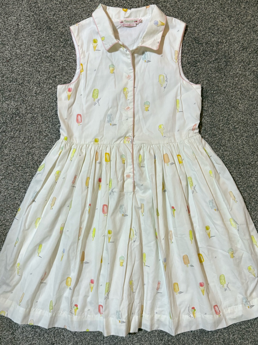 Bonpoint White Cotton Sleeveless Dress with Pastel Popsicles